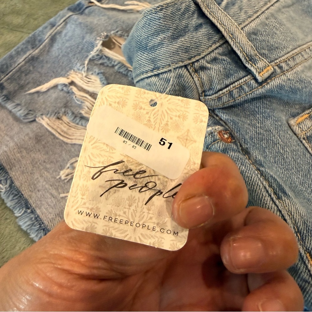 Free People Light Blue Distressed Denim Shorts 24 - Picture 5 of 14